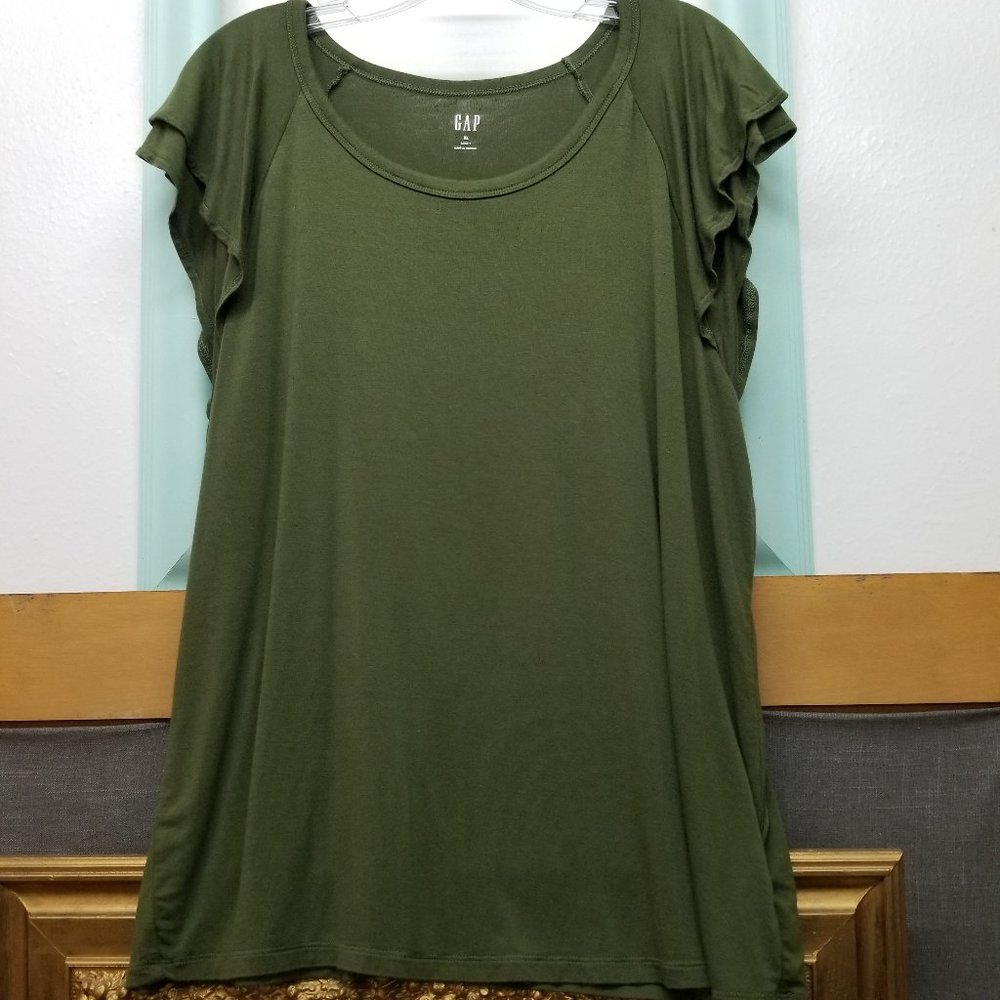 EUC Gap XL Luxe T With Flutter Sleeve, Olive Green